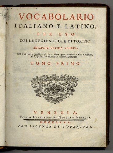 Vocabolario italiano latino - italiano, e